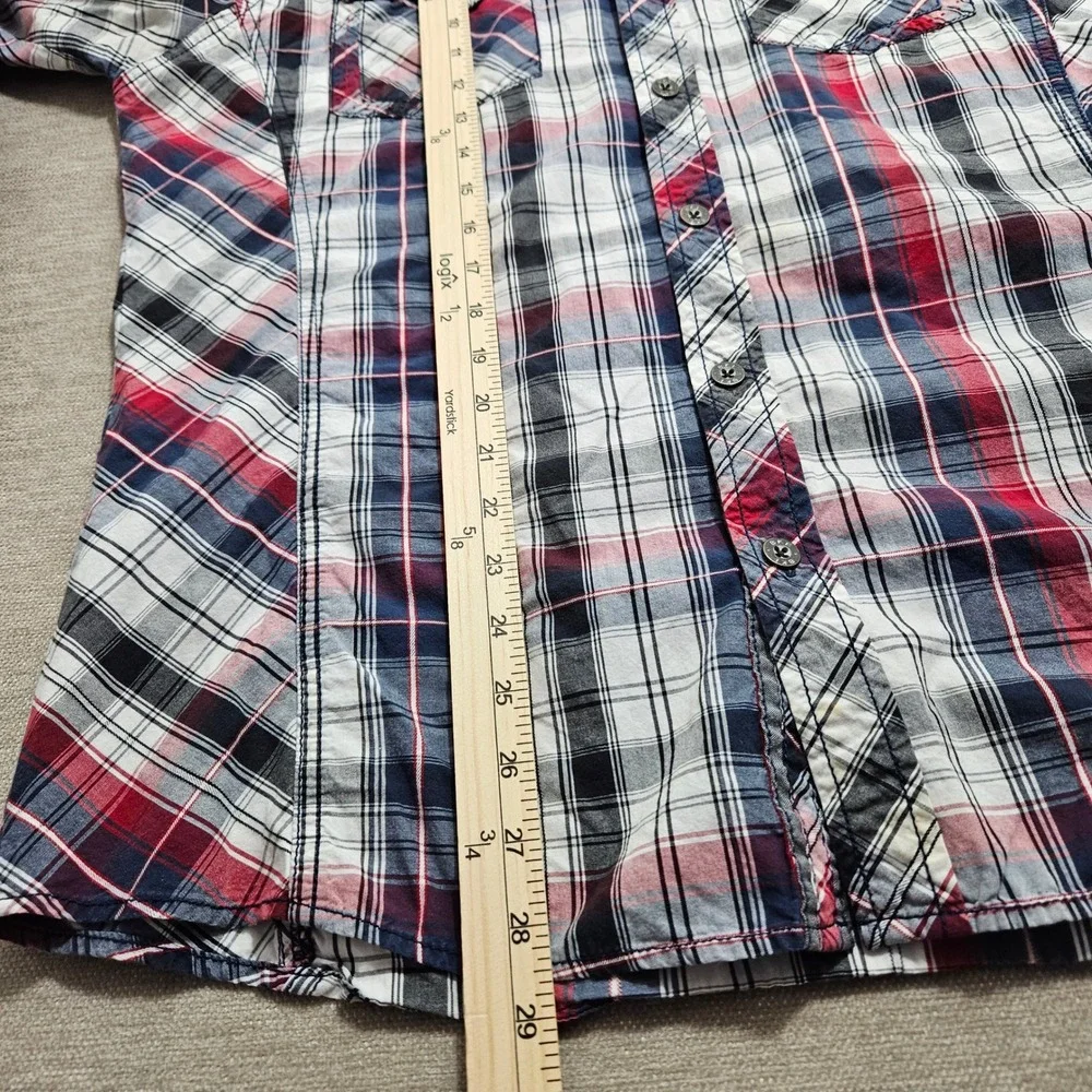BKE Mens‎ Athletic Fit Plaid Button Down Shirt Red White Blue Cotton M 11220FPW